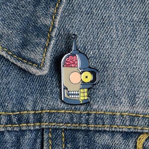 Punk Robot Skull Metal Enamel Brooches Decoration Jewelry Shirt Lapel Pin Badge Halloween Gothic Pins Women And Men