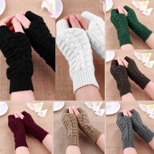 Fashion Unisex Men Women Knitted Fingerless Winter Gloves Soft Warm Wool Knitting Arm Flexible Hand Gloves Wrist Warmer Cheap