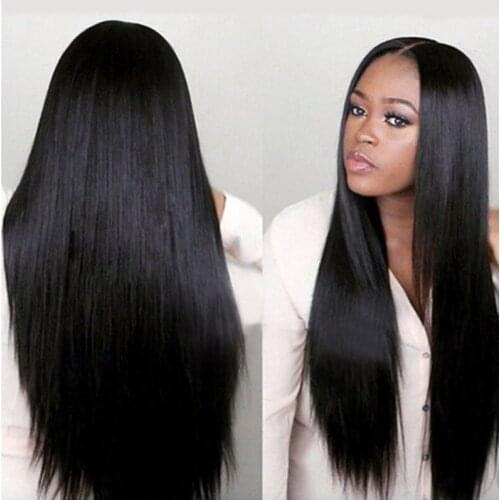 Natural Synthetic Hair Lace Wigs Glueless Long Straight Hair Middle Part Heat Resistant Wigs for Black Women Black Color