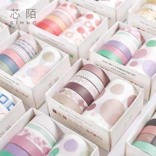 7 Pcs/lot Striped Dots Washi Tape Japanese Paper Diy Planner Masking Tape Adhesive Tapes Stickers Decorative Stationery Tapes