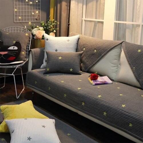 Professional Cotton Fabric Embroidery Sofa Cover Solid Color Stripe Sectional Towel Anti-slip Room Couch Living For