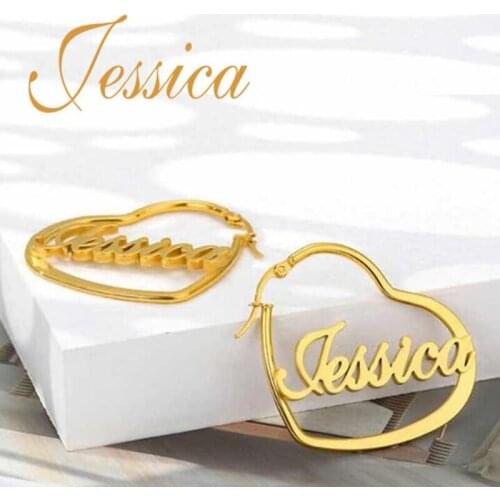 Customize Name Earrings Stainless Steel Bamboo Style Personality Custom Hoop Earrings Statement Words Hiphop Jewelry DIY Gift