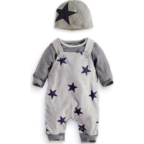 TELOTUNY Winter clothes Baby Boys Stripe Long Sleeve T-shirt Top Star Print Pants Overalls hat Outfits Fashion Warm Casual Set