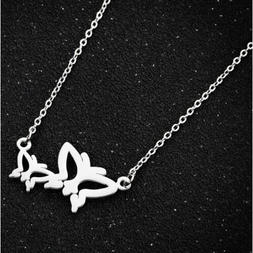 Punk Rock Sweet Butterfly Stainless Steel Pendant Necklace Streetwear Chain Fashion Hollow Animal Necklace Unisex Jewelry Gifts
