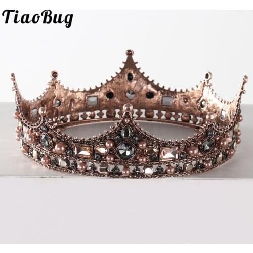 Royal Costume Crown Women Princess Tiara Baroque Vintage Crystal Pearl Bridal Wedding Tiaras Birthday Party Round Crowns