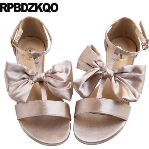 Designer kawaii black bow open toe slingback ladies pink shoes women sandals flat casual cute 2019 summer t strap bowtie female