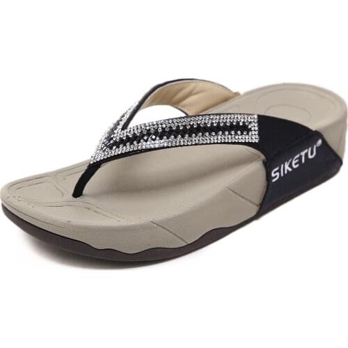 SIKETU Fashion 2021 New Summer Flip Flops Womens Shoes National Bohemian Wedge Sandals Slippers Sandals Beach Rhinestone Sliders