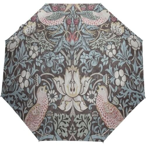 Beautiful William Morris Design Women Sun Umbrella UV Resistant Wind Fully Automatic Foldable Strong Durable Compact Umbrella
