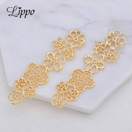 10pcs Gold Flowers Connector Long Earings Accessories Charms Pendant