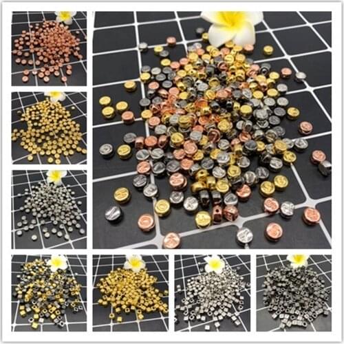 100pcs 6x6/ 6x3mmmm Silvery And Gold Acrylic Alphabet / Letter Round Beads For Jewelry Making Diy Handmade Bracelet Necklace