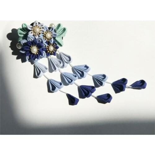 2019 Japanese style Vintage Floral hair accessories Pendant Morandi Blue Twin flowers refinement Hair Jewelry