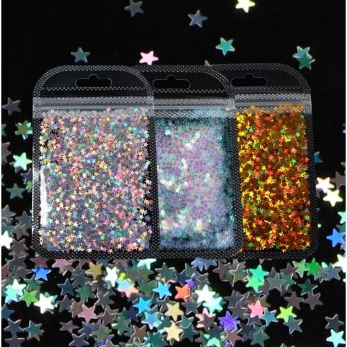 3 Bags Laser Gold Silver AB Star Sequins For Nail Design Holographic Glitter Star Spangles Nail Art Decorations Accessories Tool