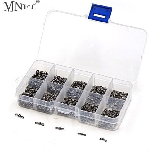 MNFT 500Pcs Stainless Steel Rolling Barrel Fishing Swivel Connector Hook Link Carp Fishing Equi Fishing Swivels Kit