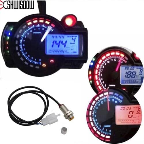 Black Panel Universal Motorcycle 7 Colors LCD Digital Gauge Tachometer Speedometer Adjustable Motorcycle Instrument for Honda