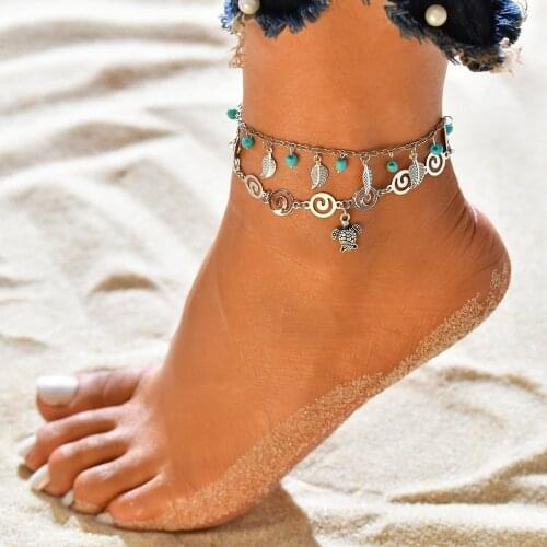 Symbol Pendant Anklet Ethnic Wind Spiral Metal Double Layer Beach Anklet Women Fashion Feet Jewelry Accessories Leg Bracelet