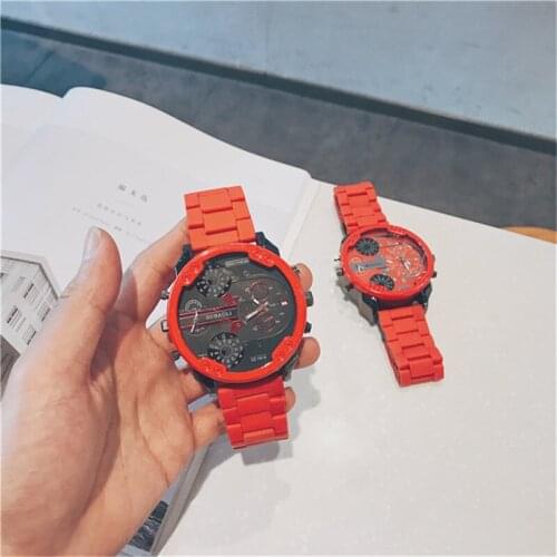 Cool Watch Red Oversized Dial Watch Men Stainless Steel Band Fashion Quartz Wristwatch Male Clock Relogio Masculino Dropshipping