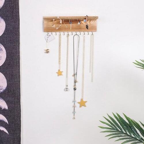 Wooden Earring Jewelry Organizer Earring Organizer Hanging Holder Necklace Display Stand Rack Wall Mount