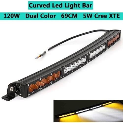 Dual Color Curved LED Light Bar 28inch 120W Off-road Light Bar White Amber Yellow Spot Flood Combo Beam LED Work Diving Light