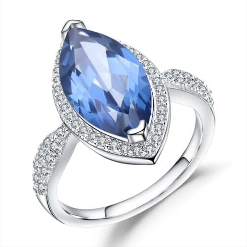 GEMS BALLET 4.11Ct Marquise Solid Natural Iolite Blue Mystic Quartz Rings 925 Sterling Silver Fine Ring for Women Jewelry Gift
