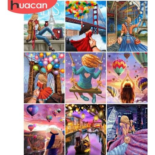 HUACAN DIY Frame Picture By Numbers Girl Figure On Canvas Unique Gift Acrylic Oil Painting By Numbers City Wall Art