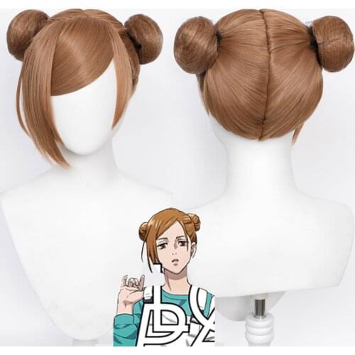 Anime Jujutsu Kaisen Kugisaki Nobara Cosplay Orange Brown Short Heat Resistant Synthetic Hair Halloween Carnival Party + Wig Cap