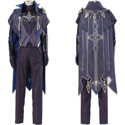 Game Genshin Impact Cosplay Costumes Anime Project Dainsleif Male Clothes Halloween Cloak Pants Tops Gloves Wristband Mask Set
