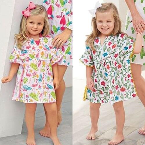 Lovely Kid Baby Girl Summer Floral Beach Dress Swimming Cover Up Kids Girls Tassel Cotton Line Sundress Swimwear