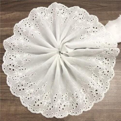 15Yards 10cm Wide Ivory White Cotton Embroidered Lace Fabric Trim Ribbon Trimming for Home Decor Supply Garment Accessory