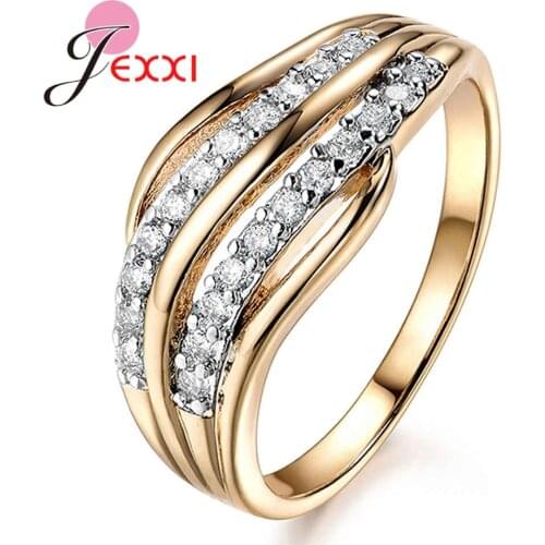 Top Selling 925 Sterling Silver Gold Coated Stackable Ring for Women Ladies Shining AAA Cubic Zircon 2 Lines Water Wave Bague