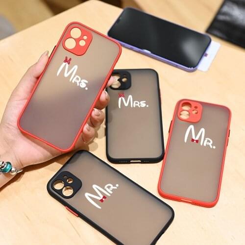 Lovers Pairs Couples Mr & Mrs Pattern Cute Matte Cover Phone Case for iPhone 11 12 Pro Max X XS XR 6 6s 7 8 Plus SE2 Mini