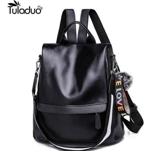 Fashion Soft Leather Backpack Women Vintage Fashion Casual Large Bag For Female Teenage Girls School Bag Solid Backpacks