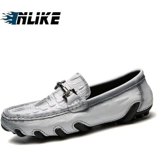 INLIKE New Doug Shoes Genuine Cow Leather Crocodile Embossed Breathable Soft Soled Casual Shoes MenS Loafers Flats Shoes
