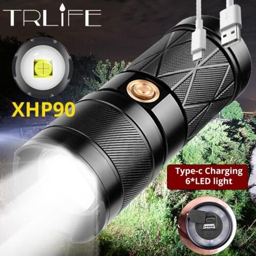 11400mAh Powerful xhp90+6*led Flashlight Super Bright torch USB Rechargeable tactical flashlight xhp100 xhp50 lamp as power bank
