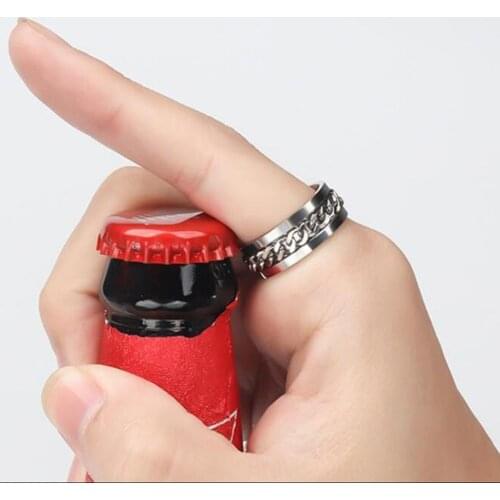 Mens Titanium Steel Chain Rotation Ring Open Beer Bottle Ring Finger Ring Opener Stainless Steel Bottle Opening Remover