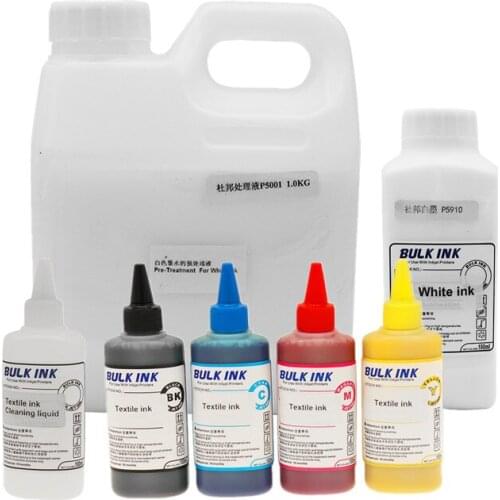 Textile Ink Set for T-Shirt DTG Printer White Textile Ink,Cleaning Liquid Fixing Agent For Clothes Printer Machine