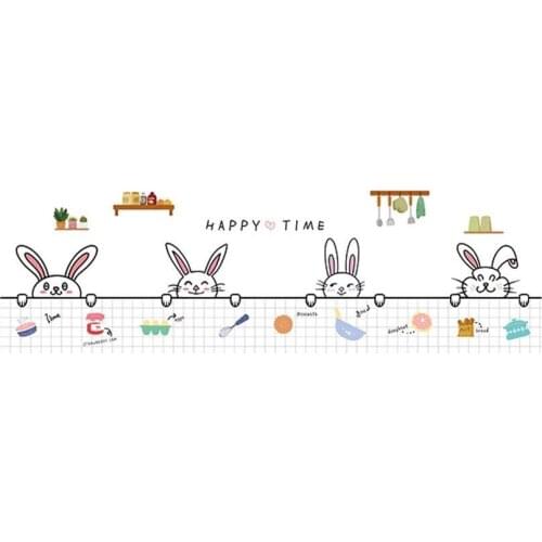 Cartoon bunny Wall Stickers Oilproof Antifouling living room home decoration Mural Cute rabbit Wallpaper kitchen tile sticker