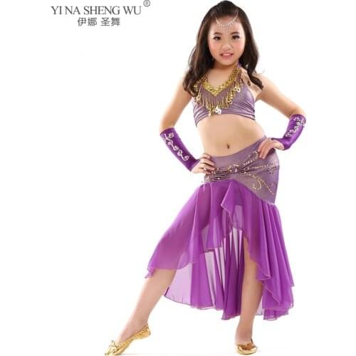 New Children Belly Dance Costume Professional Dance Bra Sequin Fish Tail Skirt Wear Oriental Dance Performance 2pcs Set