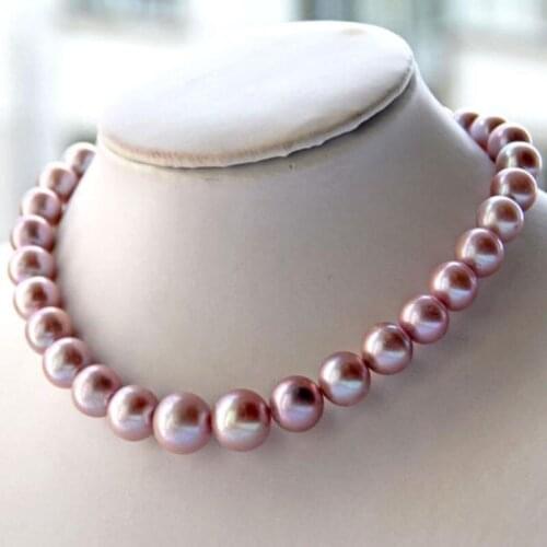 Huge 18"11-12mm freshwater genuine purple round Pearl Necklace 925silver