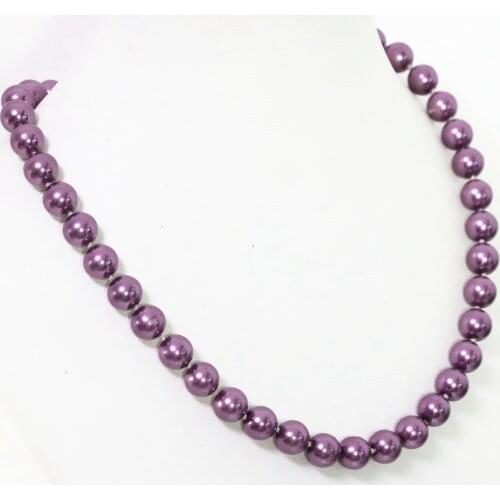 Charms south sea shell simulated-pearl violet purple round beads necklace 8-14mm fashion women beauty gift jewelry 18inch B1643