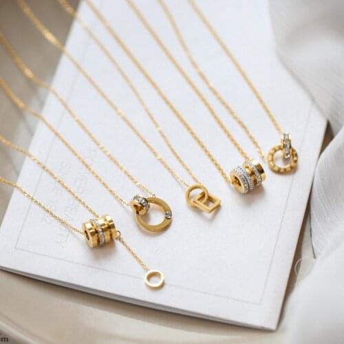 Stainless Steel Roman Number Crystal Gold Necklace Women Fashion Jewelry Simple Choker Collares Temperament Pendants