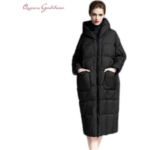 2020 Winter casual loose Cocoon Jacket Thick&Long sleeve hooded with Parkas winter women down jacket S-7XL big pocket