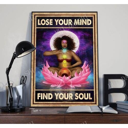 Yoga Poster - Black Girl Lose Your Mind Find Your Soul Poster, Yoga Chakras Wall Art, Practice Yoga From Home, Afro Girl Prints