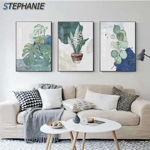 Green Leaves Potted Plant Posters Prints Nordic Watercolor Painting Modern Canvas Art Wall Picture for Living Room Bedroom Aisle