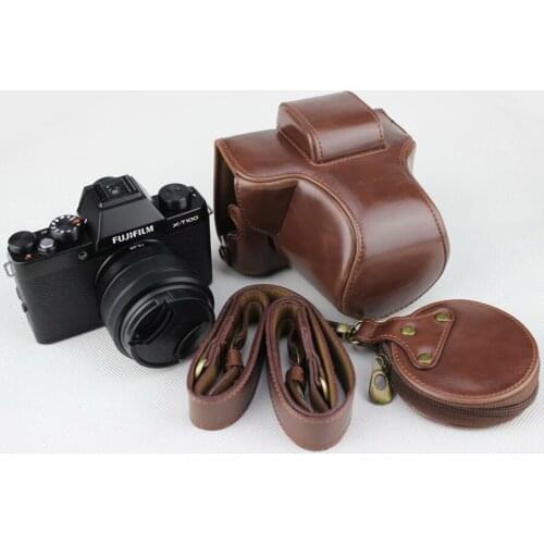 Portable PU Leather case Camera bag For Fujifilm X-T100 Fuji XT100 Protective Cover With Battery Opening +shoulder strap