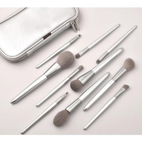 Professional real private label quality high end wool profession goat natural hair animal makeup brush silver