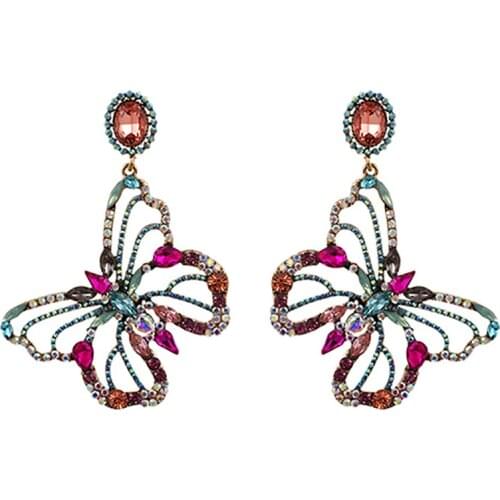 ZHINI Bohemia Simple Butterfly Hollow Dangle Earrings for Women Luxury Chamring Colorful Crystal Big Earring Gift 2020 brincos