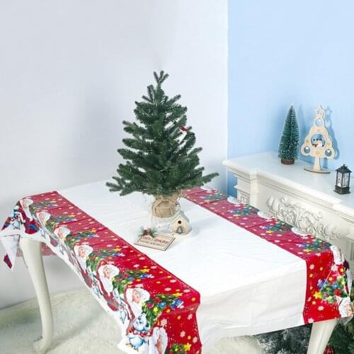 180*110cm Christmas Tablecloth Santa Claus Printed Rectangle PVC Tablecloth New Year Christmas Dinner Party Table Decorations