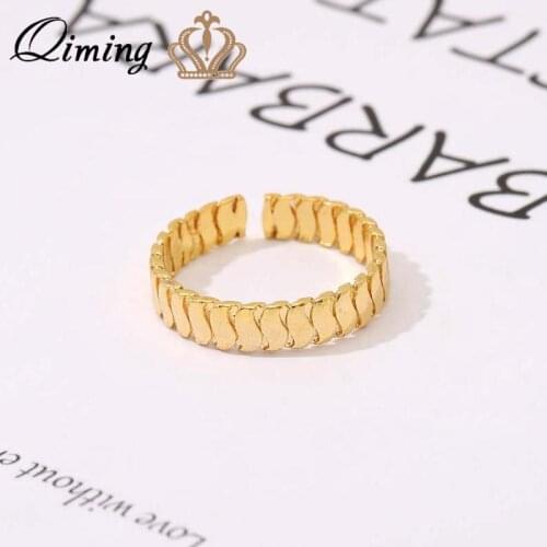 QIMING Metal Irregular Minimalist Rings For Women Girls Simple Trendy Jewelry Open Adjustable Fashion Ring Party Gift