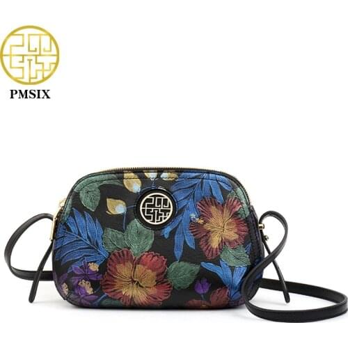 PMSIX Luxury Crossbody Bags For Women Luxury Genuine Leather Ladies Shoulder Bags Brand Retro Black Female Messenger Bag 2020