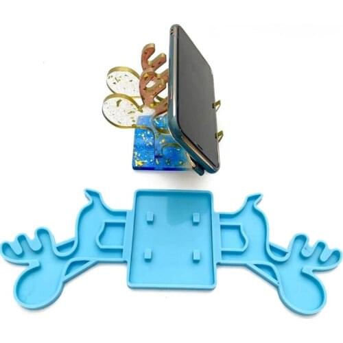 Christmas Elk Mobile Phone Holder Epoxy Resin Mold Cellphone Display Bracket Rack Silicone Mould DIY Crafts Jewelry Support